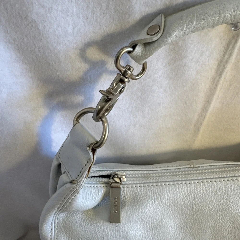 HOBO INTERNATIONAL White Pebbled Leather Hobo  Bag Purse Zip Close Snap Handles